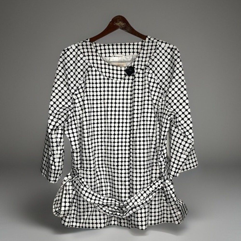 Covington Geometric Print‎ Jacket Black White Snap Belt Wrap Waist Women XL Chic